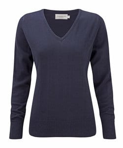 Russell Collection R-710F-0 - Damen mit V-Ausschnitt Strickpullover French Navy