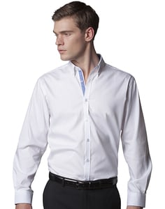 Kustom Kit KK190 - Contrast Premium Oxford Button Down Shirt LS White/Mid Blue