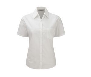 Russell Collection JZ37F - Ladies' Short Sleeve Pure Cotton Easy Care Poplin Shirt Weiß