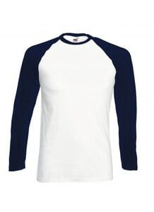 Fruit of the Loom SC238 - Herren Langarm T-Shirt 100% Baumwolle White/Deep navy