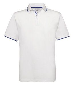 B&C BC430 - Baumwollpoloshirt mit kontrastierenden Kragen und Ärmeln White/Royal Blue