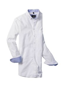 Russell Collection RU920M - LONG SLEEVE TAILORED WASHED OXFORD HERREN HEMD White/Oxford Blue