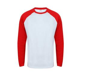 SF Men SF271 - Langarm-Baseball-T-Shirt Weiß / Rot