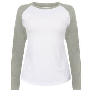 SF Women SK271 - Damen Baseball T-Shirt White / Heather Grey