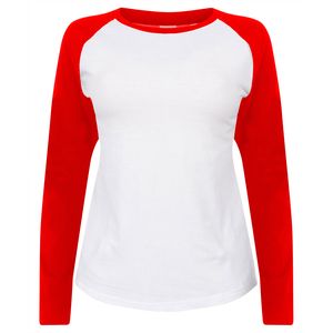 SF Women SK271 - Damen Baseball T-Shirt Weiß / Rot