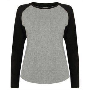 SF Women SK271 - Damen Baseball T-Shirt Heather Grey/ Black