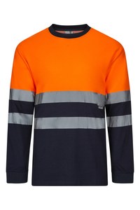 Velilla 305615 - BICOLOR LONG-SLEEVE COTTON T-SHIRT AV NAVY BLUE/HI-VIS ORANGE