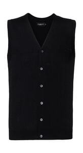 Russell Collection 0R719M0 - Men's V-Neck Sleeveless Knitted Cardigan Schwarz