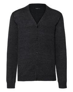Russell Collection 0R715M0 - Men's V-Neck Knitted Cardigan Charcoal Marl