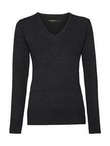 Russell Collection R-710F-0 - Damen mit V-Ausschnitt Strickpullover Charcoal Marl